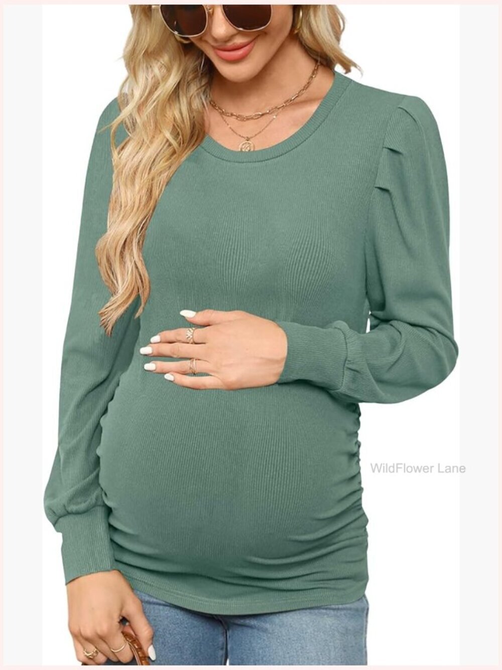 Puff Sleeve Maternity Blouse Long Sleeve Tunic Top Pregnancy Shirt